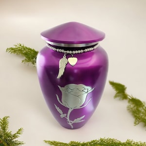 Single Rose Engraving on Purple Cremation Urn (Large)