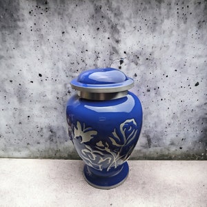 Blue Urn with Butterly & Rose Engraving