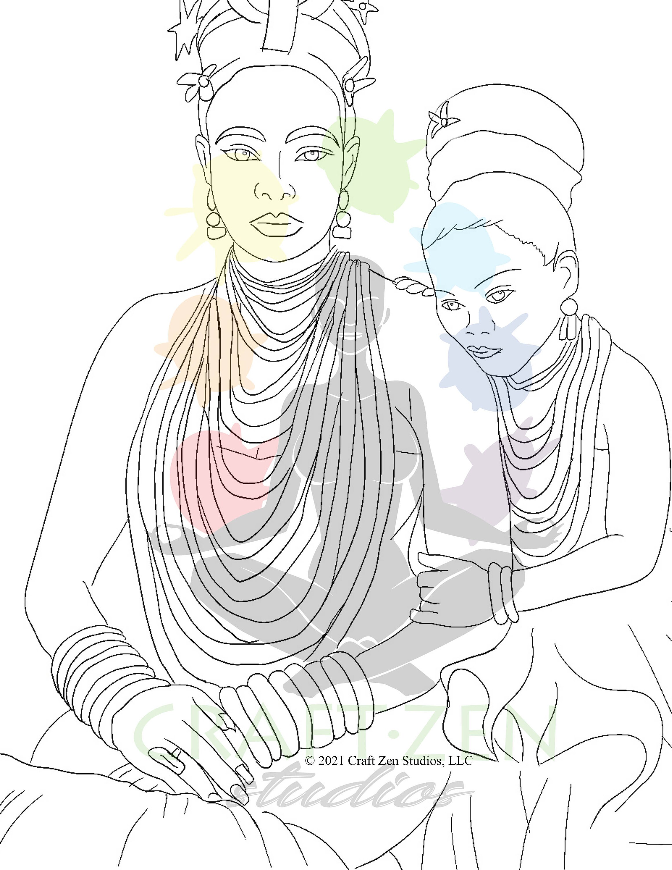 Mother Daughter Predrawn Outline DIY/ Instant Download/ Canvas/ Party ...