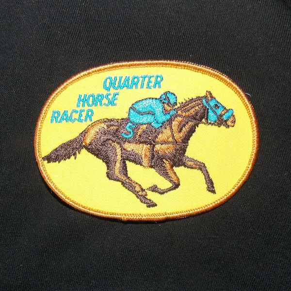 Vintage embroidered Quarter Horse Racer Iron on patch 4 1/2" X 3" / NOS