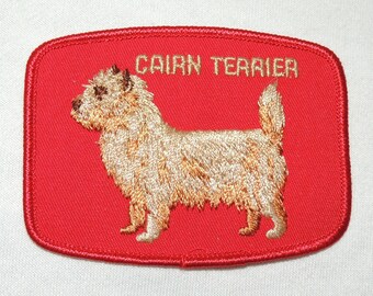 Vintage embroidered "Carin Terrier" Iron on dog patch / Nos