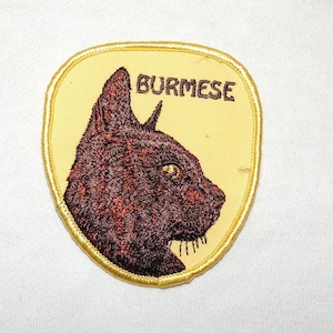Vintage embroidered &#39;Burmese&quot; Iron on cat patch / Nos