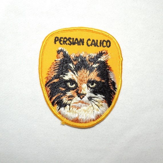 Vintage embroidered Persian Calico Iron on cat pa… - image 1