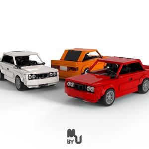 May include: Three toy cars in different colours: white, orange, and red. The cars are made of plastic and have a detailed design. The cars are all facing the same direction and are lined up in a row.