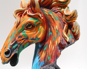 Large Horse Bust Sculpture, Artistic Animal Statue, Unique Horse Art Decor, Gift for Horse Enthusiasts, Art Deco Horse Bust