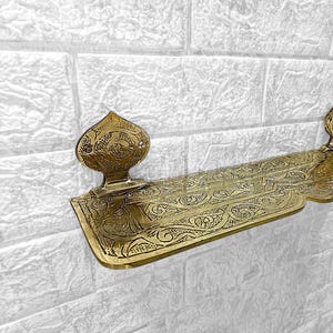 Brass Wall Shelf | Floating Bathroom Shelf, Kitchen Shelf Decor, Vintage Brass Shelf with Gold Brackets
