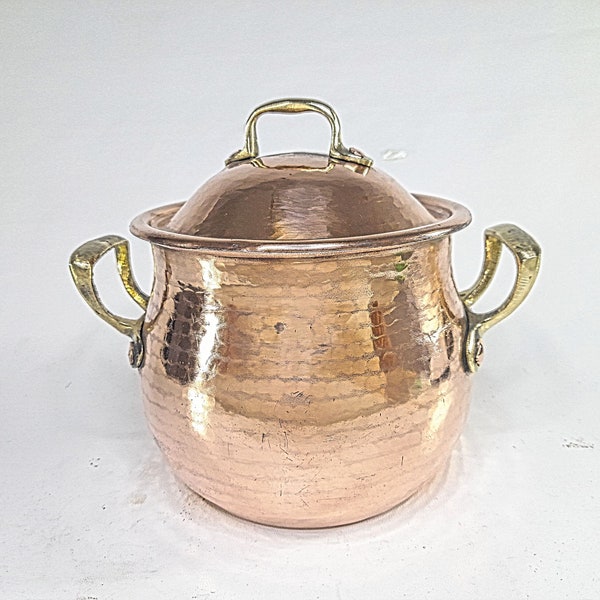 Handmade Copper Pot With Lid, Antique Copper Pot, Handmade Pot, Copper Bowl,Double Handled,
