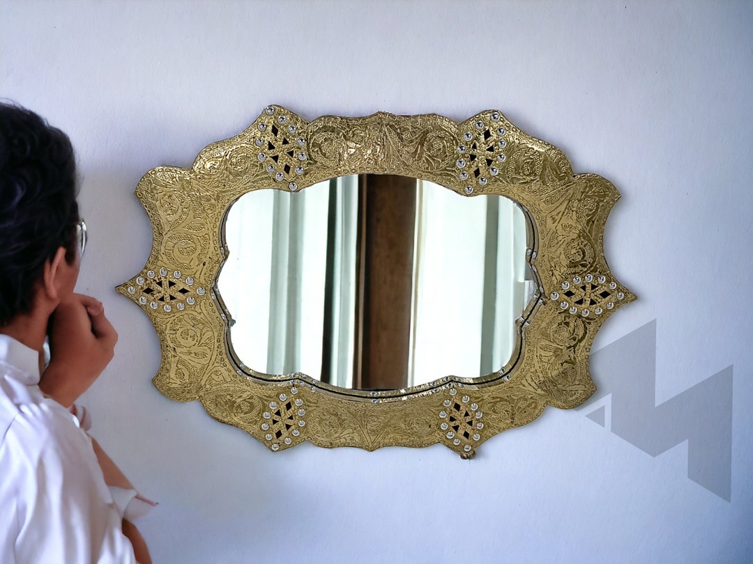 Antique Gold Mirror , Large Gold Mirror , Antique Brass Mirror , Tall ...