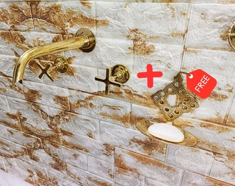 100% Handmade Yellow Brass Faucet | Versatile Design for Bathroom, Kitchen, and More | Free Shipping and Brass Soap Holder Included