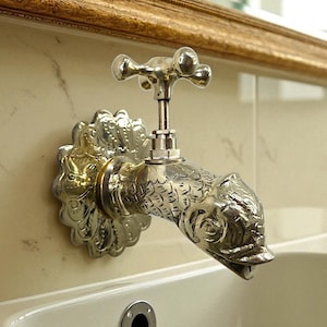 Brass Fish Faucet – Vintage Fish Design Bathroom Sink Tap – Antique Gold Faucet for Home Decor, Bathroom or Kitchen