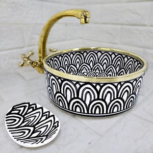 Lavabo de cerámica pintado a mano, lavabo artístico único, lavabo de tocador de estilo marroquí.