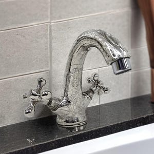 Silver Faucet - Vintage Style Antique Brass Bathroom & Kitchen Sink Faucet, Unique Bathroom Faucets