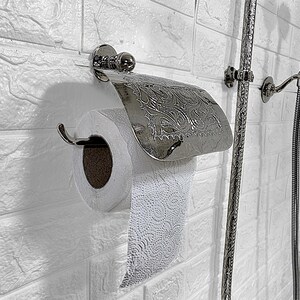 Porta carta igienica in argento - Portarotolo da bagno moderno, da parete e con decorazione rustica