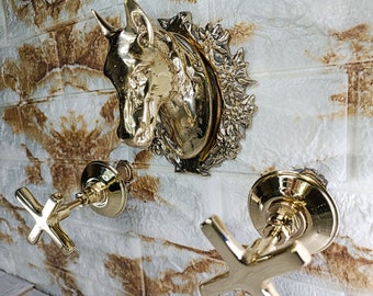 Vintage brass Horse Faucet with Two brass Handles - Rustic and Unique Bathroom or Kitchen Fixture