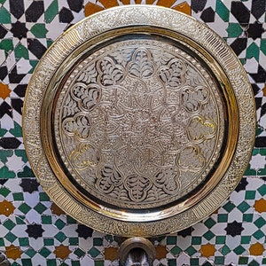 Handmade Engraved Brass Tray: Moroccan Decor