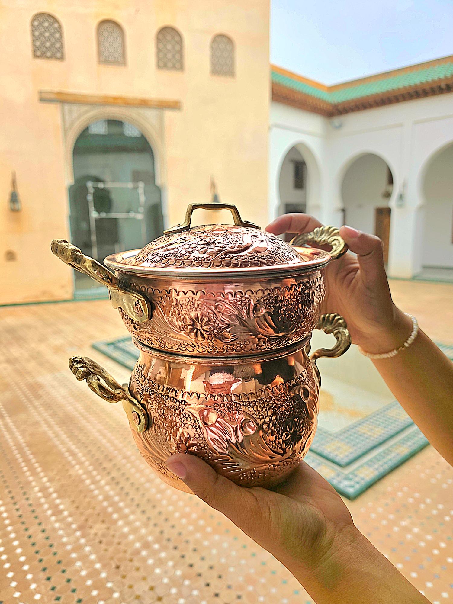 手作り銅製クスクシエ：真鍮ハンドル付きモロッコ風蒸し鍋 - Etsy 日本