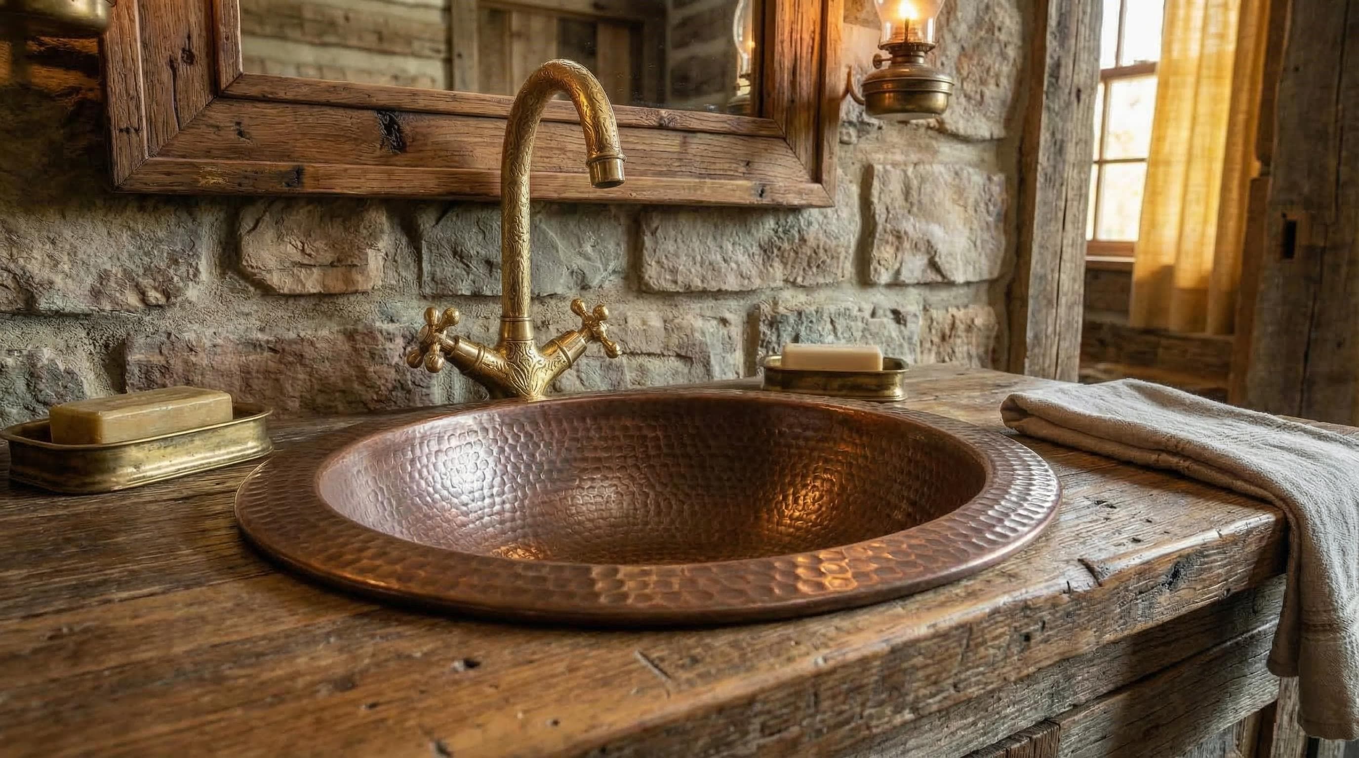 Vasque Marocaine En Cuivre Patiné Bronze – Lavabo Oriental à Encastrer, 38 Cm