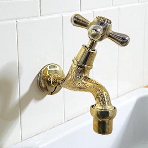 Unlacquered Brass Bridge Faucet: Farmhouse Kitchen Sink Tap, Solid Lead-Free Brass