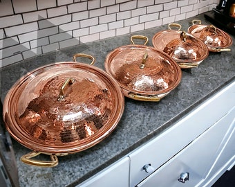 Copper Pan Set - Antique Copper Pans - antique copper pot - copper pot restaurant - Copper Cookware - Hammered Copper Pan - copper cooking