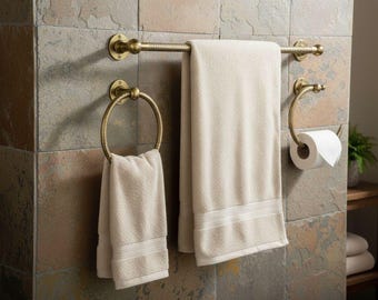 Toilet Paper Holder, Towel Bar, Towel Ring Bathroom Accessory Set, Antique Brass Industrial Hardware, Moroccan Handcrafted - ArtizanaMarket
