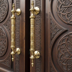 Brass Door Pull Pair, Hand Engraved Moroccan Door Handles, Solid Brass Entry Hardware, Luxury Exterior Pulls, Front Door Upgrade Artizana