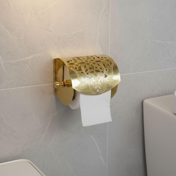Solid Brass Gold Filigree Toilet Paper Holder, Vintage Style