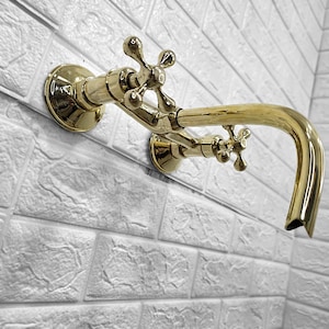 Vintage Brass Bathroom Faucet: Unlacquered Bridge Faucet