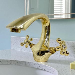 Unlacquered Brass Bathroom Faucet: Vintage Style Gooseneck Sink Fixture