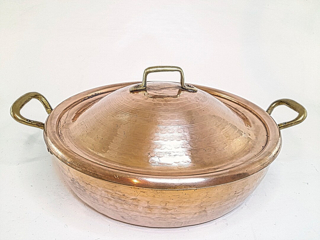 Antique Copper Bowl With Lid Unique Moroccan Designcopper Pan Etsy