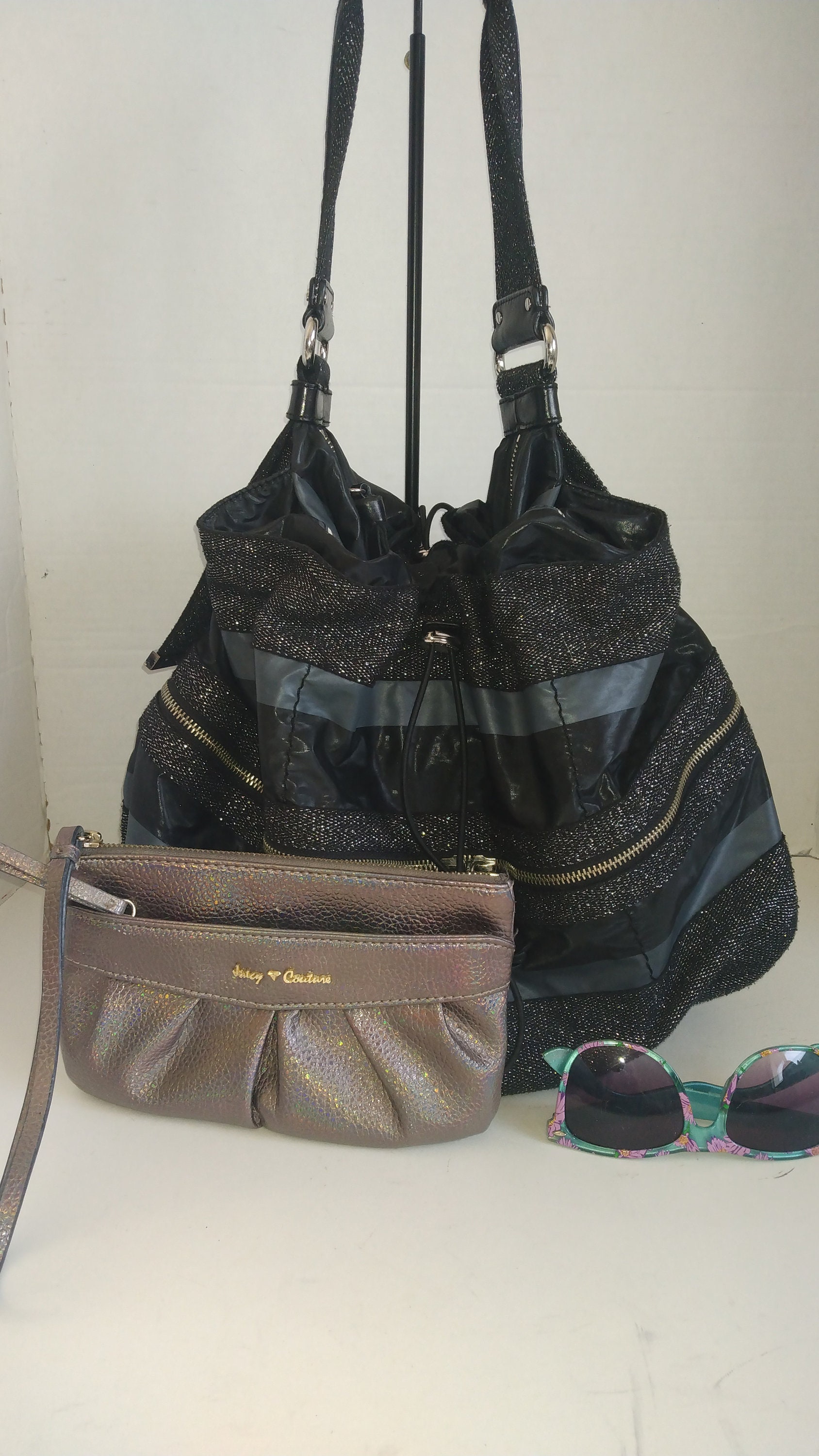 Juicy Couture Quilted Black Juicy Puff Backpack Fancy Chain Accent Bag 