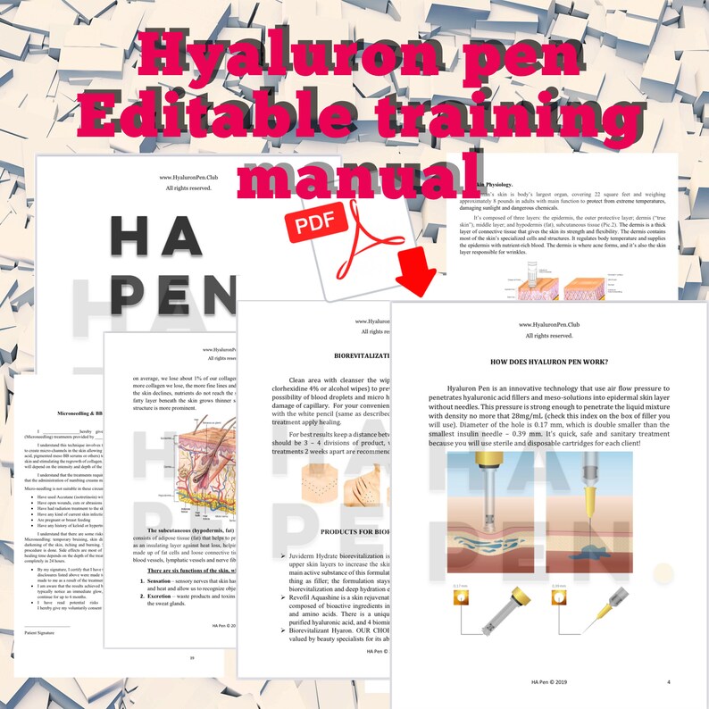 Hyaluron Pen Training Manual. PDF. Editable. Needles Injections. Beauty ...