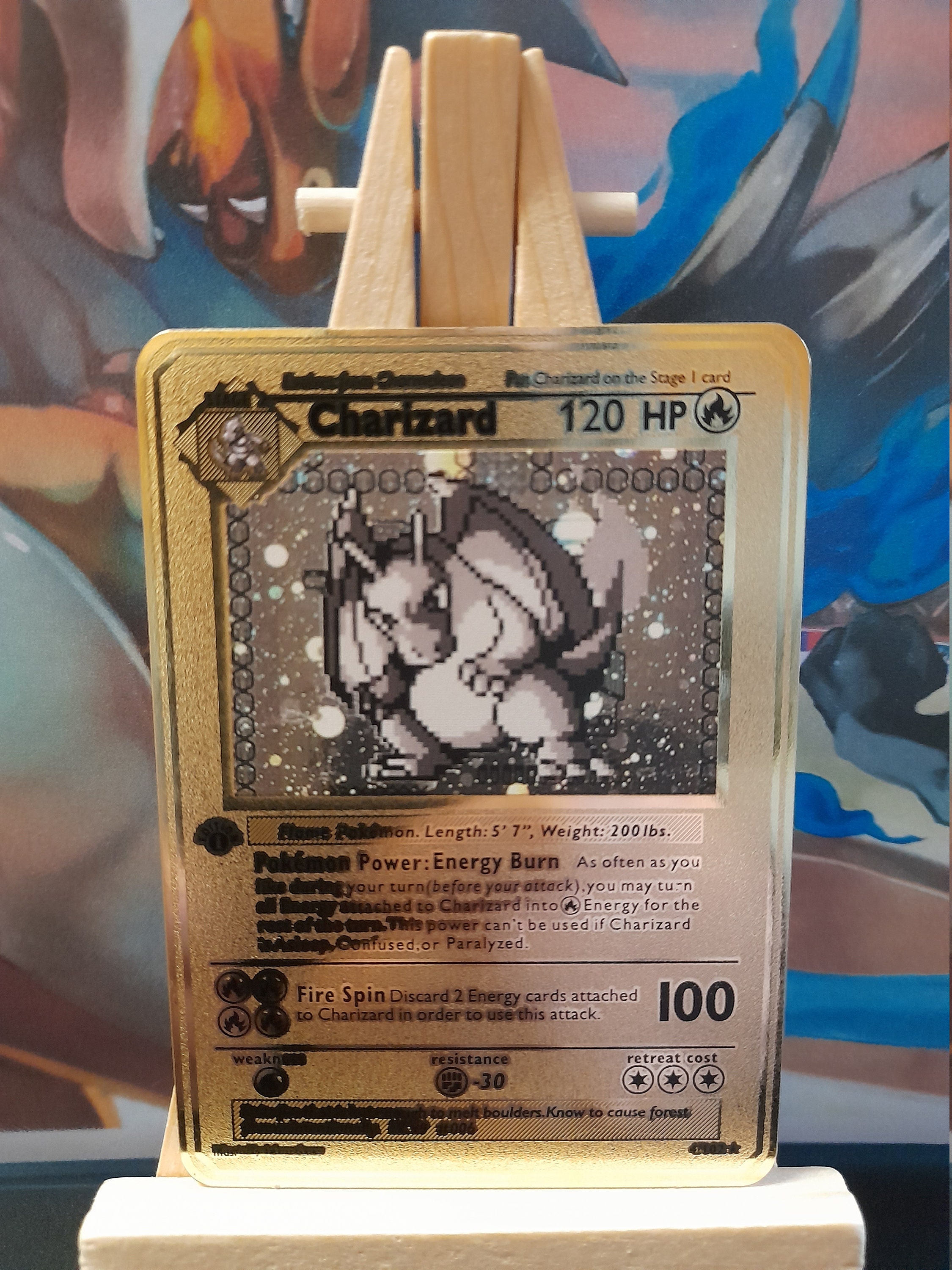 Pixel Art Pokemon Dracaufeu Shiny Card Pokémon Dracaufeu / Charizard Pixel Golden Metal Version - Etsy Singapore