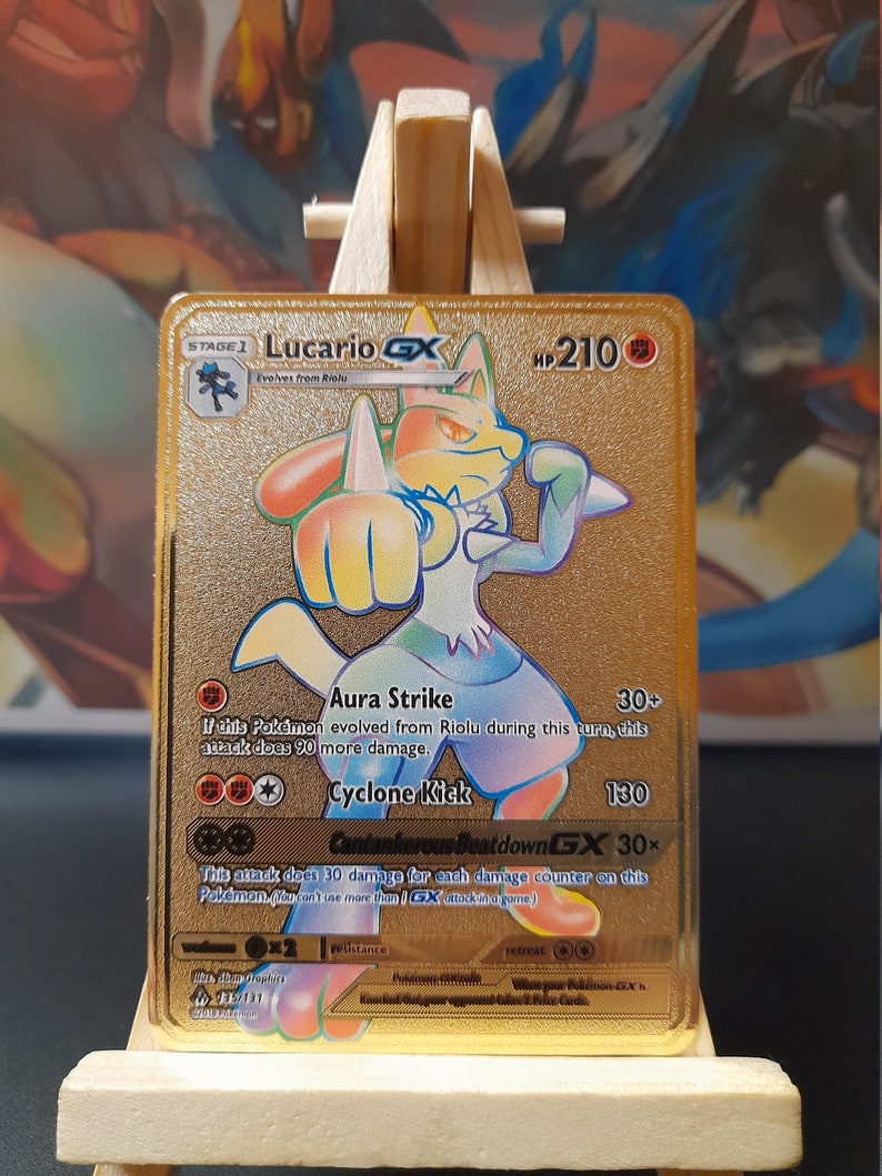 Map Pokémon Lucario 135/131 GX Rainbow Golden Metal ANG - Etsy