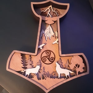 Digital File - 7 Layer Viking inspired Hammer  - Mjolnir - Art Piece for Glowforge - SVG - PDF - Multi-layer