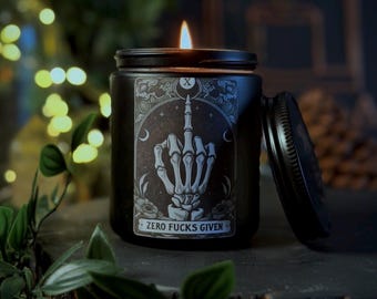 Zero Fucks Given | Soy Wax | Vegan | Funny Tarot Card | Gothic Gift | Handmade | Cruelty Free | Eco Friendly | Witchy Skull Candle