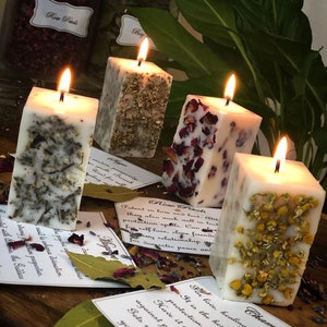 Dried Herb Pillar Soy Vegan Candles / Spell Ritual Alter Witchcraft Magick