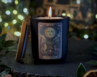 The Moon | Tarot | Handmade | Soy Wax | Eco Friendly Refillable Vegan Candle | Alter Witchy Gift | Gothic | Bohemian | Hand Poured In Wales