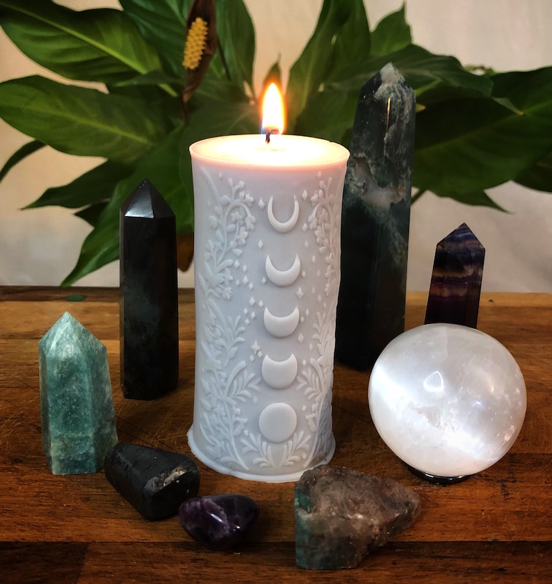 Sun and Moon Phases Pillar Soy Wax Vegan Alter Witch Spell Meditation Candles image 2