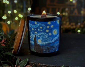 The Starry Night | Vincent Van Gogh | Handmade Cruelty Free | Eco Friendly Sustainable Refillable Candle | Non Toxic Natural Made In The UK