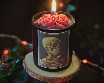 The Smoking Skeleton - Vincent Van Gogh Soy Wax Container Candle Gothic Roses Skull