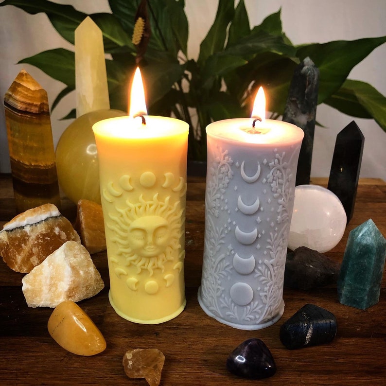 Sun and Moon Phases Pillar Soy Wax Vegan Alter Witch Spell Meditation Candles image 1