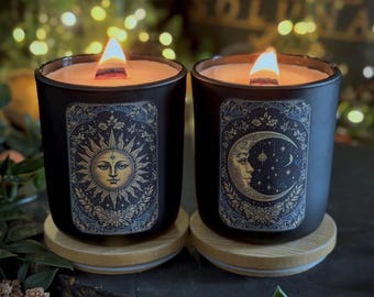 Whimsigoth 90s Sun & Moon Set | Handmade | Soy Wax | Eco Friendly Refillable Vegan Candle Set | Alter Witchy Gift | Gothic | Bohemian |