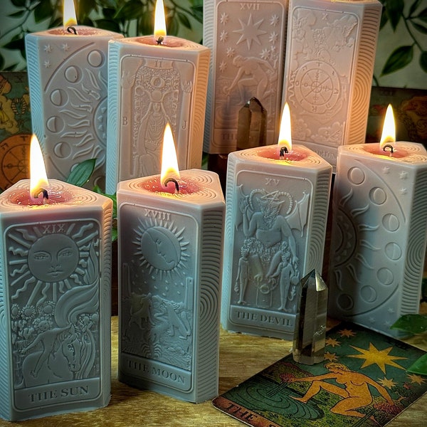 Tarot Card Pillar Soy Wax Vegan Alter Witch Spell Meditation Candles