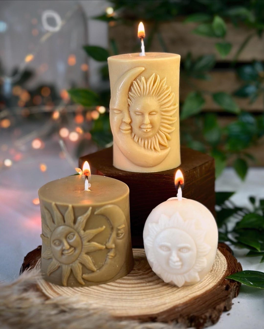 Set of 3 Sun and Moon Pillar Soy Wax Vegan Alter Witch Spell Meditation Decorative Candles - Etsy UK