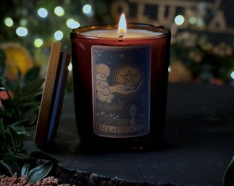 Ace Of Pentacles | Tarot | Money Spell Candle | Handmade | Soy Wax | Eco Friendly Refillable Vegan | Alter Witchy | Hand Poured In Wales