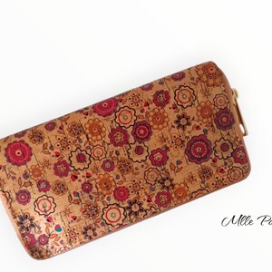 Portamonete porta carte portafoglio fiori rossi regalo originale pelletteria
