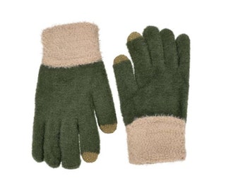 Guantes Suavidad Verde y Beige Colección Otoño - Invierno complemento de moda mujer textil regalo original - MlleParis