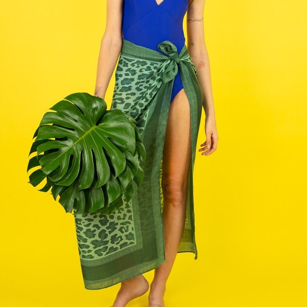 Paréo foulard de plage panthère vert tissu doux léger transparent pour la plage cadeau original accessoire de mode femme textile