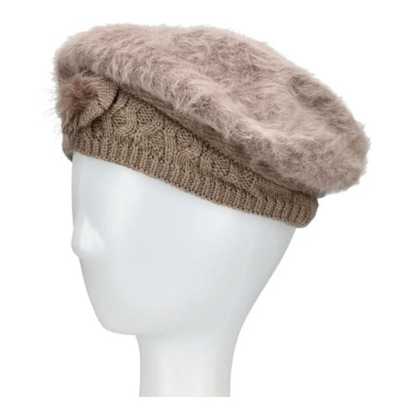 Béret Douceur Gris Beige Collection Automne - Hiver fausse fourrure chapeau accessoire de mode femme textile cadeau original - MlleParis