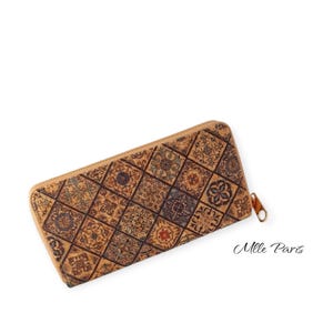Porte Monnaie Porte Carte portefeuille imprimé arabesque bleu marron maroquinerie femme accessoires cadeau original